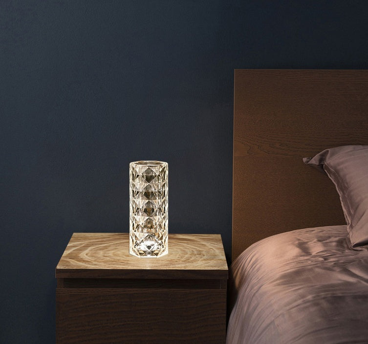 Lámpara de cristal nórdica, lámpara de mesa USB, lámpara de ambiente con atenuación táctil para dormitorio, luz de noche de diamante, lámpara de proyector rosa, decoración