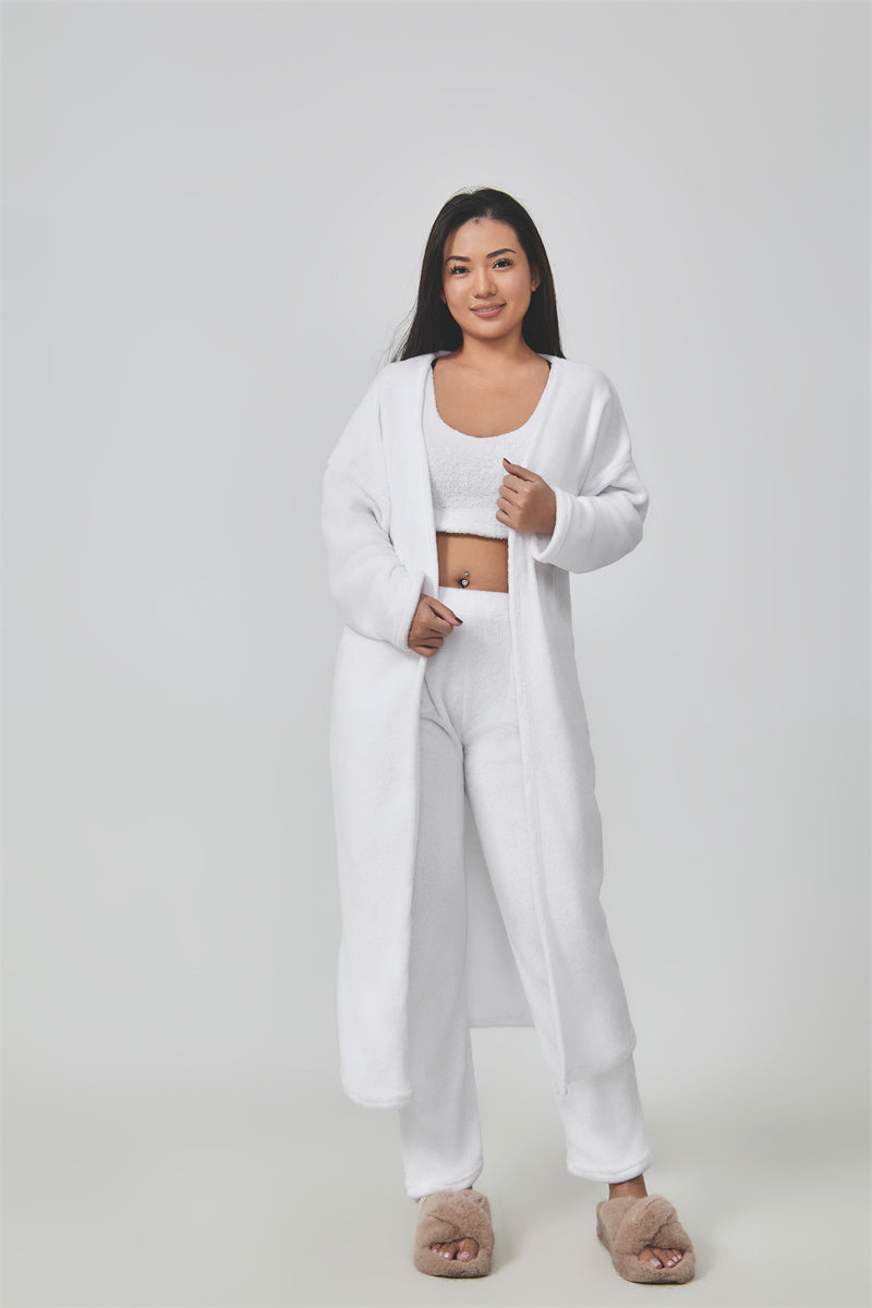 Gemütliches Pyjama-Set, 3-teiliges Lounge-Set, süße Loungewear, warme Anzug-Sets, passendes Set, Lounge-Set, 3-teiliges Hosen-Set, Damen-Winterkleid