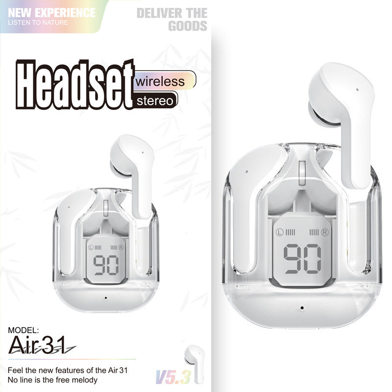 Neu Mini Transparent Drahtlose Bluetooth Headset Digital Display ENC Noise Reduktion Wahre Wireless Sport