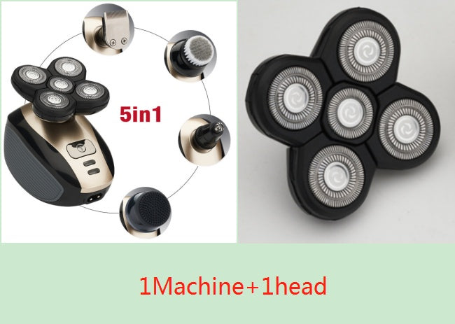 5-in-1-Multifunktions-Elektrorasierer mit 5 Klingen für Männer, rasierter Kopf, wiederaufladbare Rasiermaschine, Bart-/Nasenhaarschneider