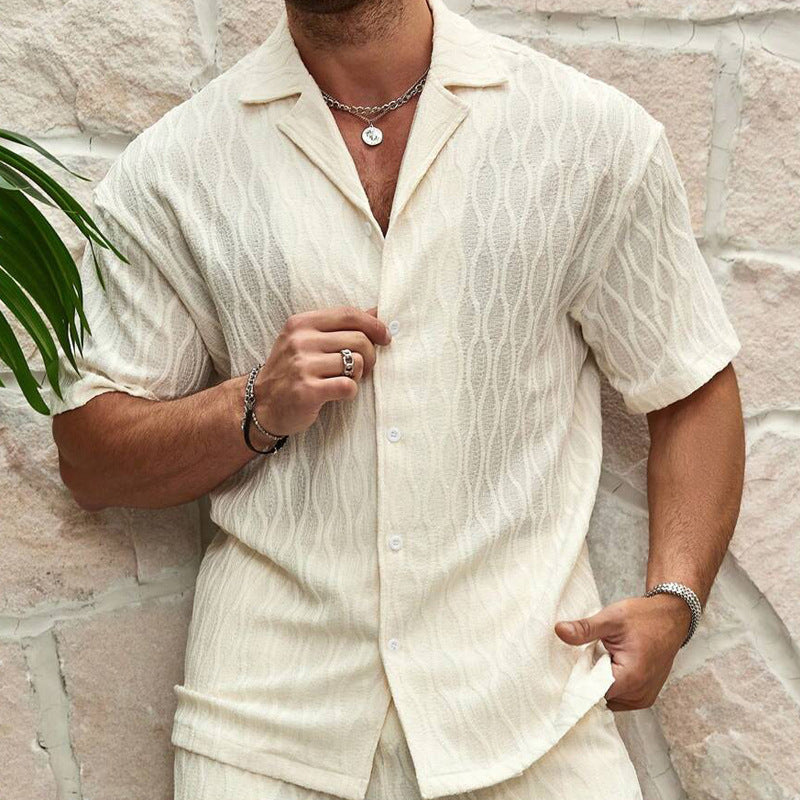 Chándales de hombre de moda de verano sólido suelto casual de dos piezas camisa de solapa con botones pantalones cortos playa vacaciones conjuntos de todo fósforo para hombre