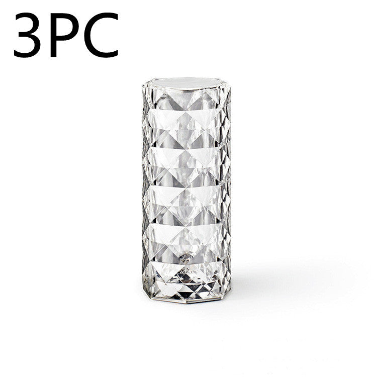 Lámpara de cristal nórdica, lámpara de mesa USB, lámpara de ambiente con atenuación táctil para dormitorio, luz de noche de diamante, lámpara de proyector rosa, decoración