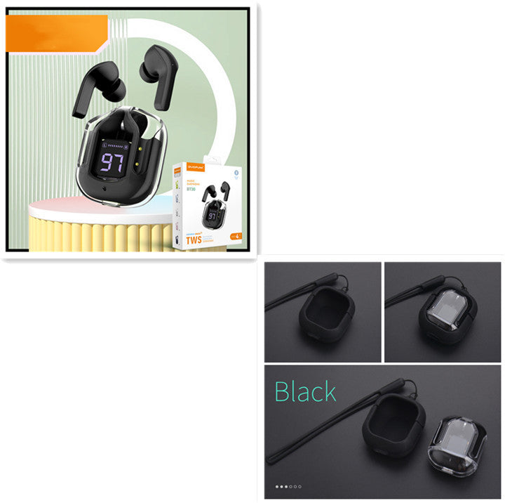 Neu Mini Transparent Drahtlose Bluetooth Headset Digital Display ENC Noise Reduktion Wahre Wireless Sport