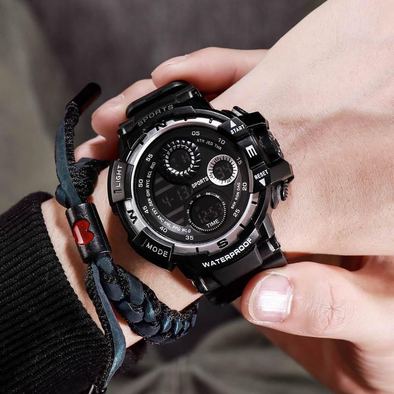 Male Student Large Dial Outdoor Sports Waterproof LED Watch