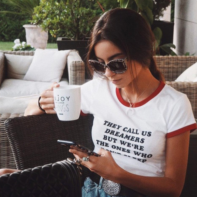 Camiseta corta ajustada con estampado de letras europeas y americanas para mujer, nueva primavera y verano