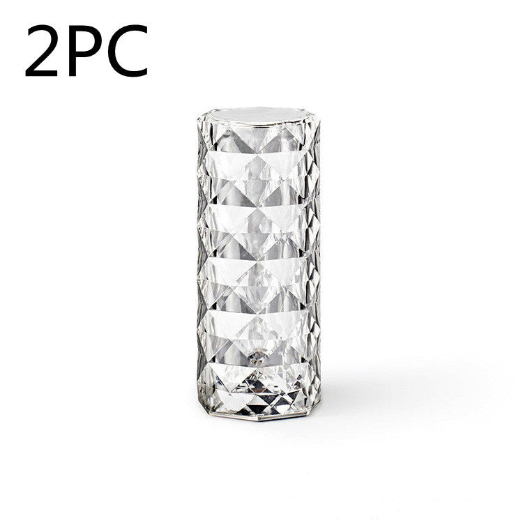 Lámpara de cristal nórdica, lámpara de mesa USB, lámpara de ambiente con atenuación táctil para dormitorio, luz de noche de diamante, lámpara de proyector rosa, decoración