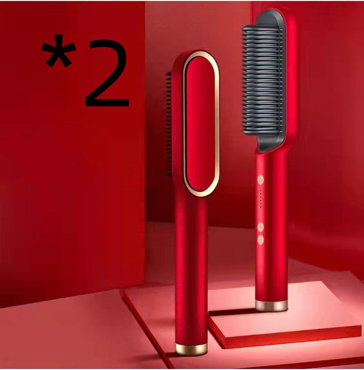 Neu 2 In 1 Haarglätter Heißer Kamm Negative Ionen Curling Tong Dual-zweck Elektrische Haar