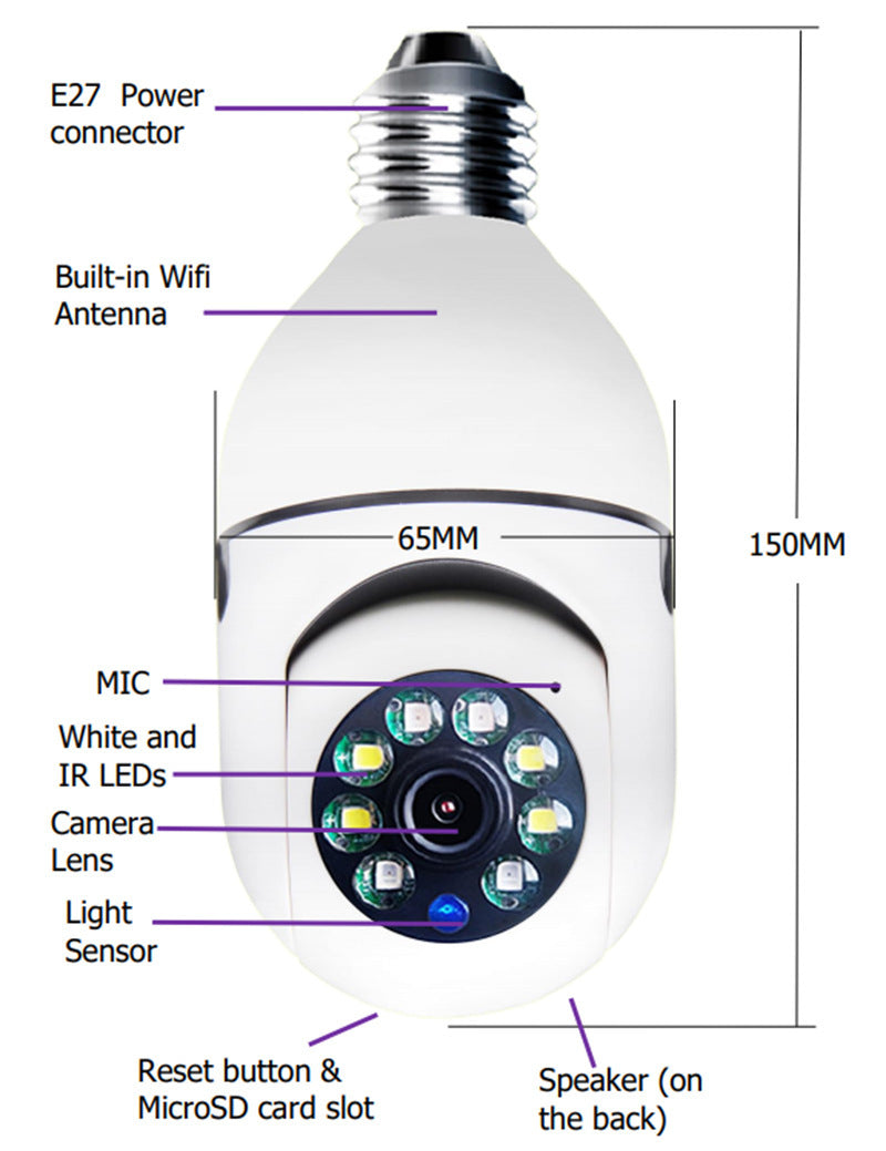 Cámara WiFi 1080P Bombilla Zoom 4X Cámara E27 Hogar 5GWiFi Alarma Monitor