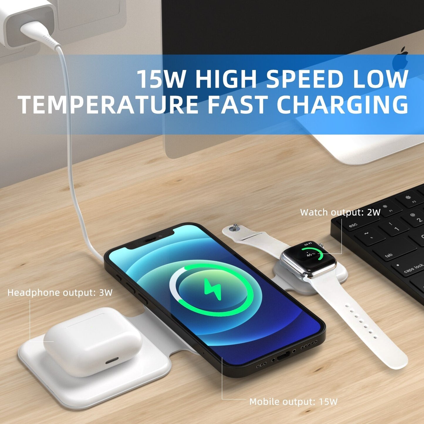 3-in-1-Ladestation für magnetisches, faltbares kabelloses Ladegerät. Zusammenklappbare kabellose Ladegeräte für mehrere Geräte