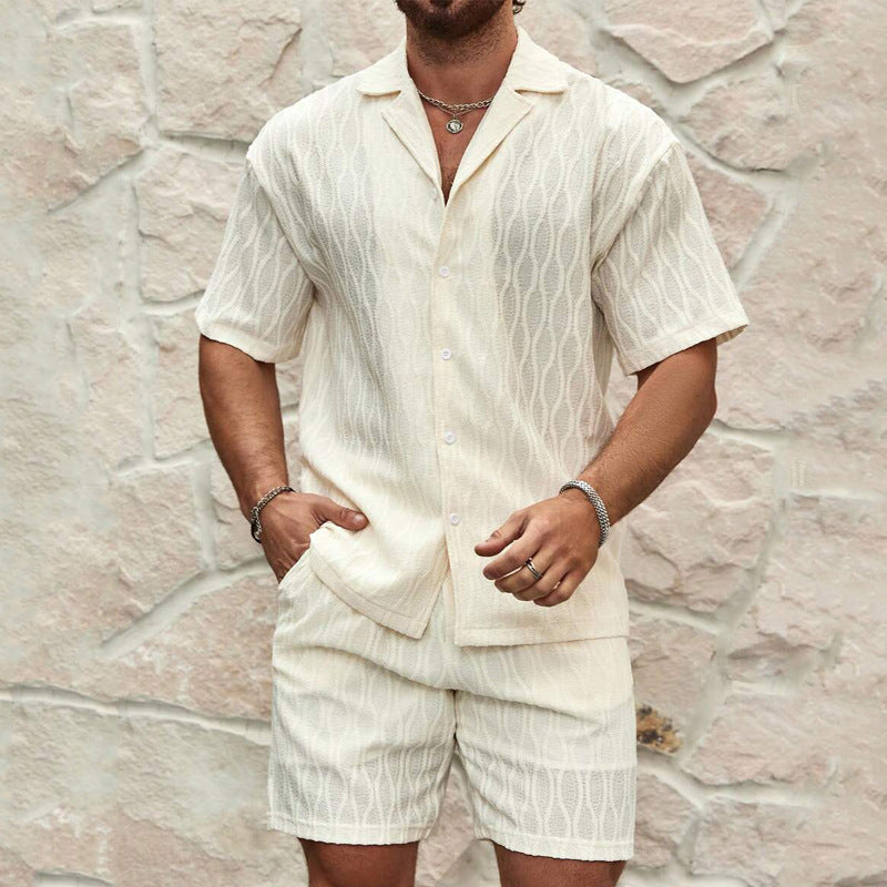 Chándales de hombre de moda de verano sólido suelto casual de dos piezas camisa de solapa con botones pantalones cortos playa vacaciones conjuntos de todo fósforo para hombre