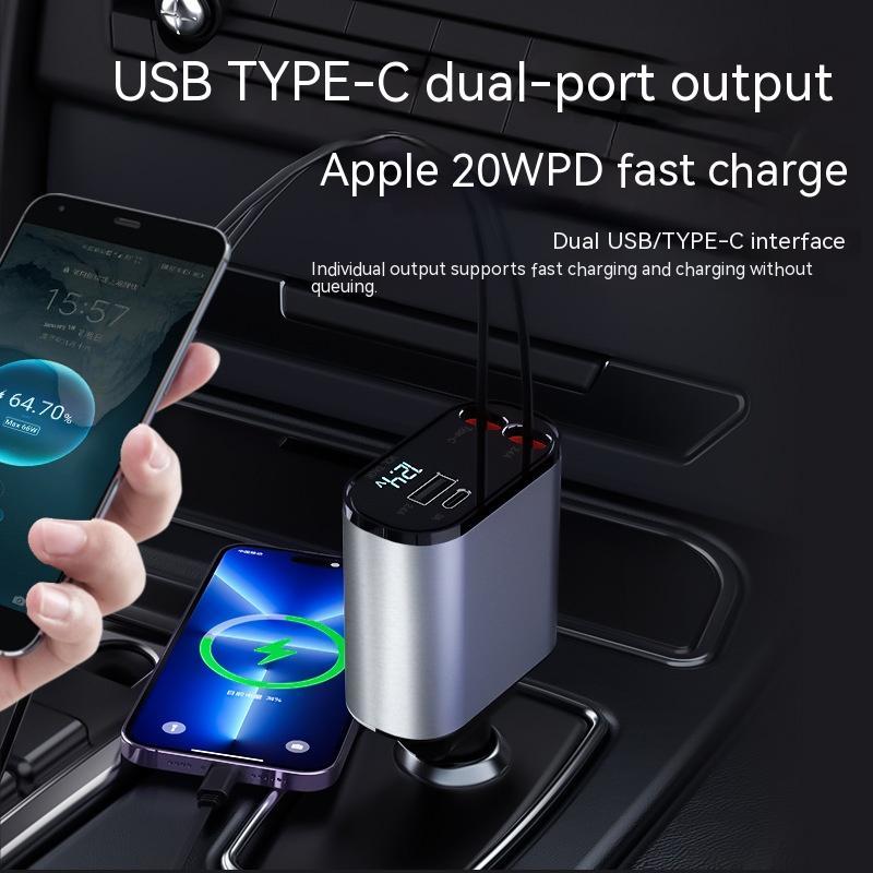 Metall-Autoladegerät, 100 W, superschnelles Aufladen, Zigarettenanzünder im Auto, USB- und TYPE-C-Adapter