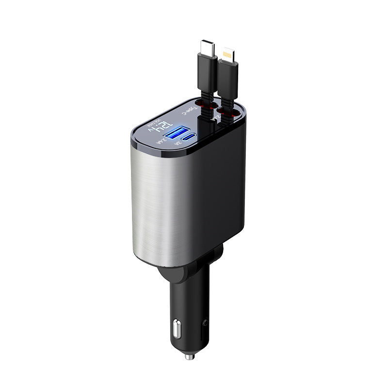 Metall-Autoladegerät, 100 W, superschnelles Aufladen, Zigarettenanzünder im Auto, USB- und TYPE-C-Adapter